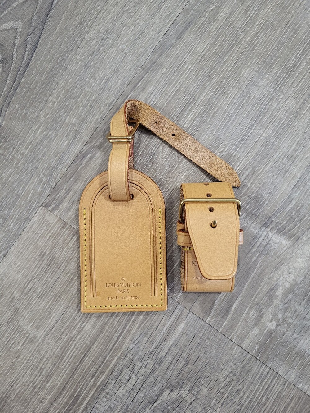 Louis Vuitton Luggage Tag and Poignet for Keepall Honey Vachetta Leather vintage
